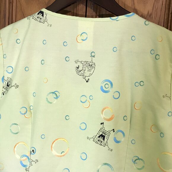 Nickelodeon SpongeBob SquarePants Top Women's M Lime Cotton Poly Scrubs Pockets - Picture 8 of 9